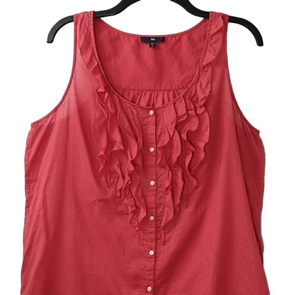 6/$25 Gap Women’s Red Pinstripe Ruffled ButtonDown Sleeveless 100% Cotton Blouse - Picture 4 of 11